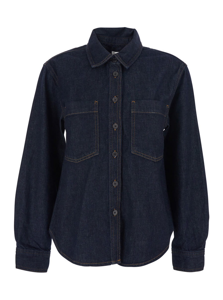 Denim Shirt Classic Collar Blue Cotton Blouses