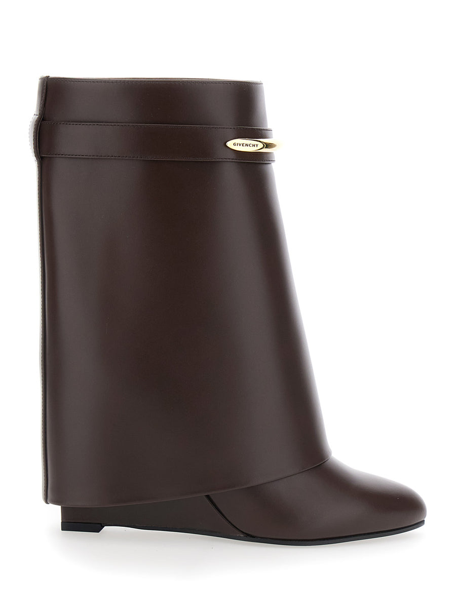 Ankle Boots Wedge Heel Brown Leather Calf