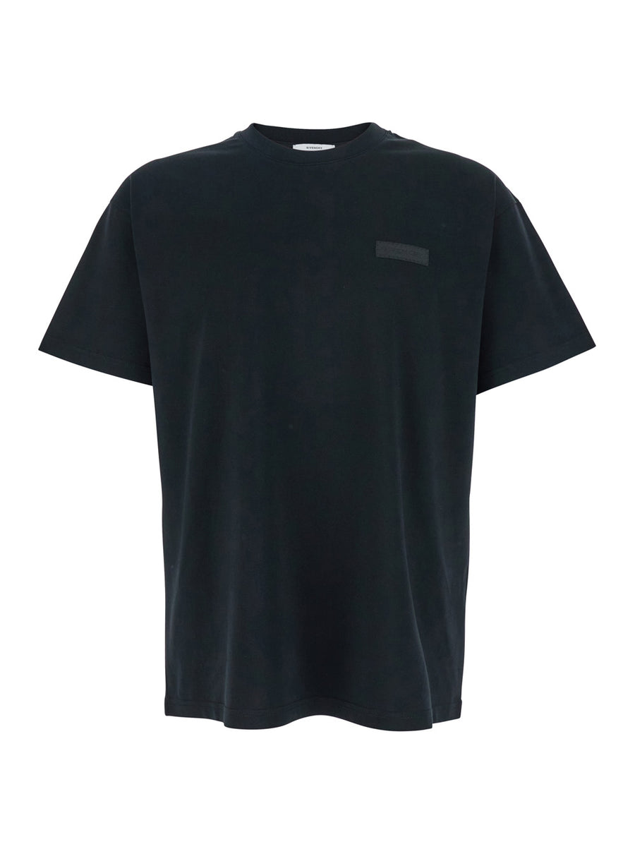 T-Shirt With Logo Patch, Black Cotton T-shirts