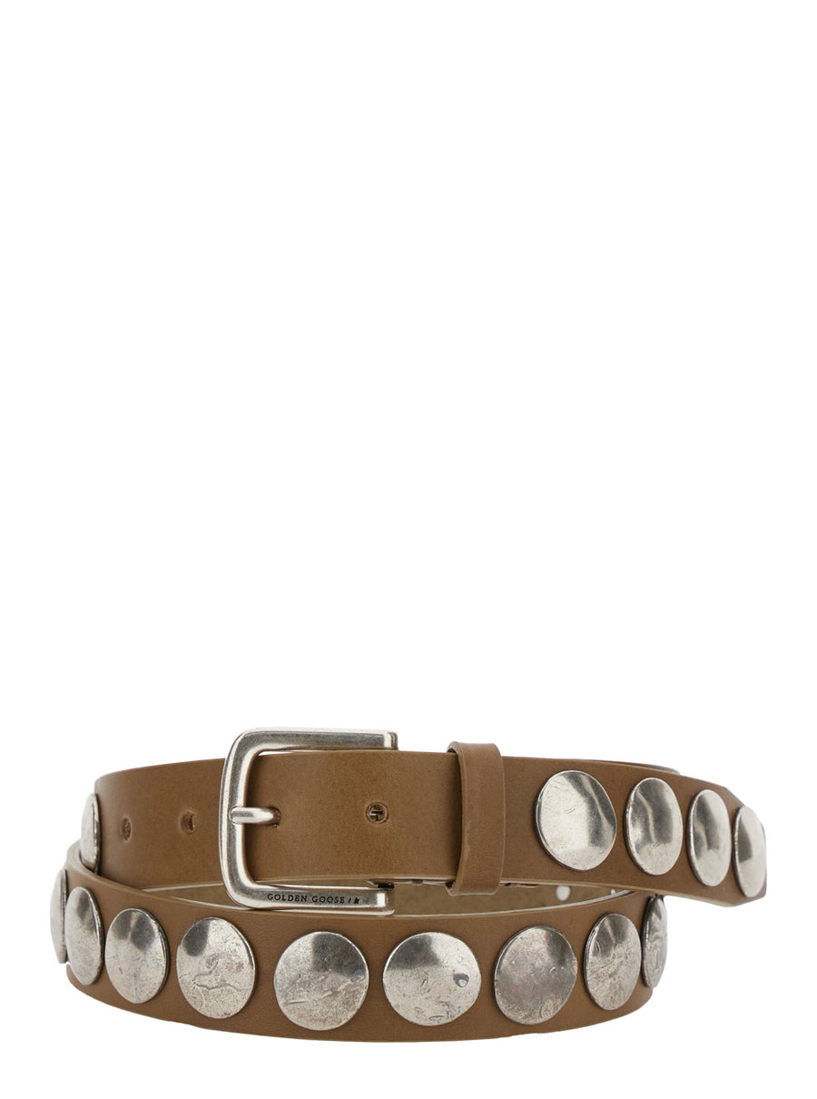 Belt Studded Leather Brown Cowhide