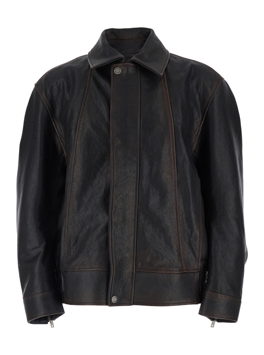 Leather Jacket Brown Aged Effect Ovine Coat