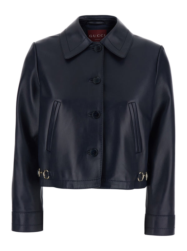 Leather Jacket Classic Collar Blue Lamb Blazers