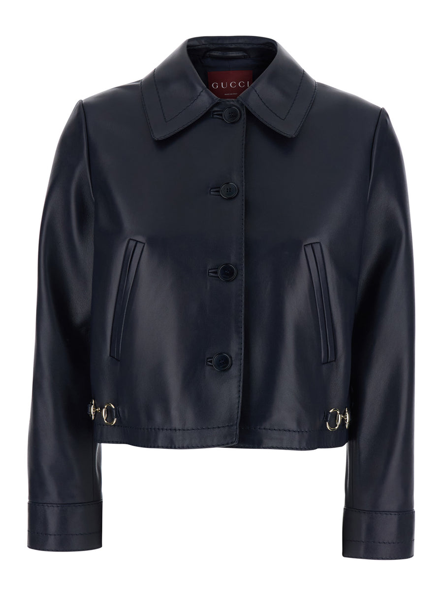 Leather Jacket Classic Collar Blue Lamb Blazers