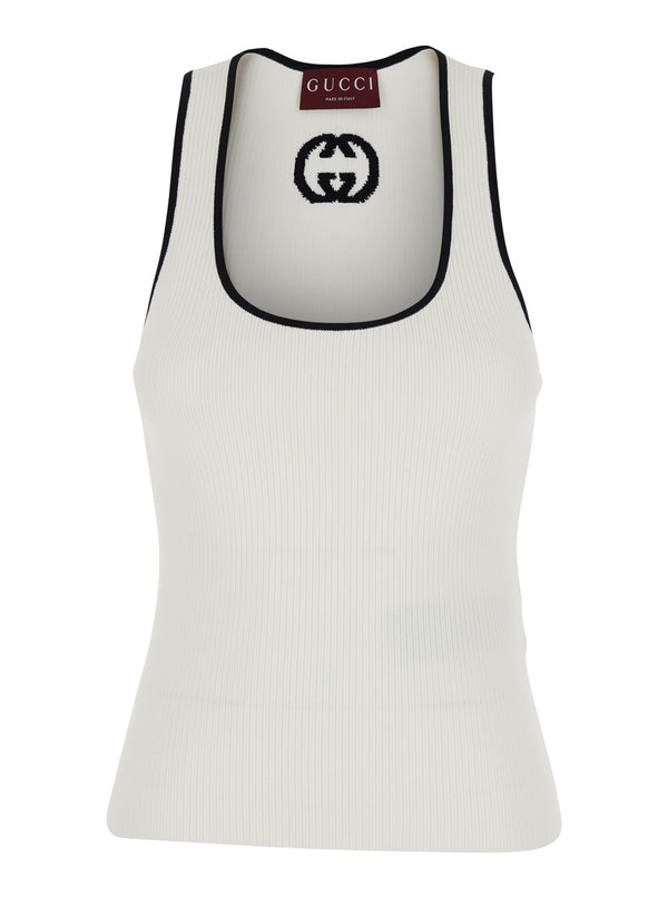 Sleeveless Top White Viscose Blend Tops