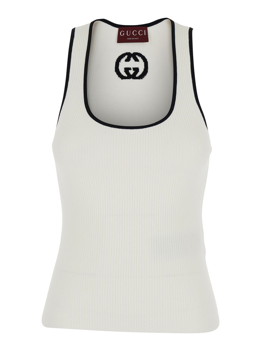 Sleeveless Top White Viscose Blend Tops