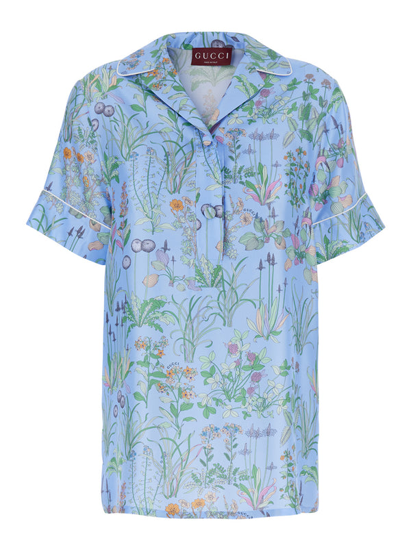 Shirt With Cuban Collar — Light Blue Silk Blouses