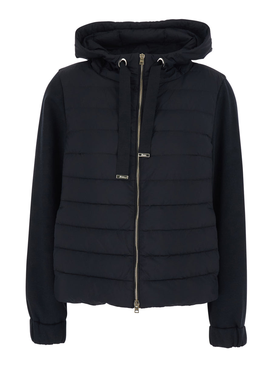 Down Jacket Black Cotton-Tech Puffer