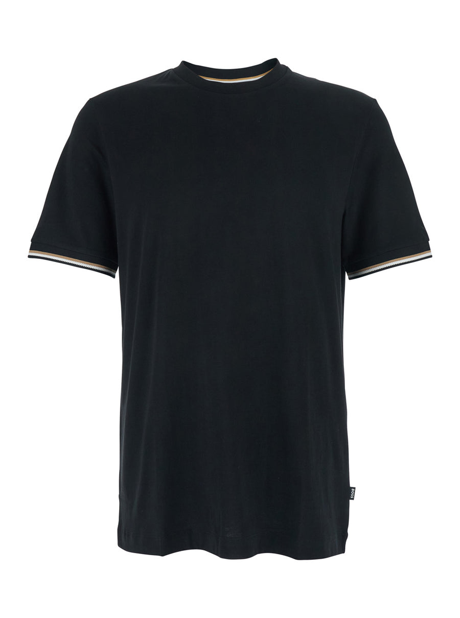 T-Shirt Crew Neck Black Cotton T-shirts