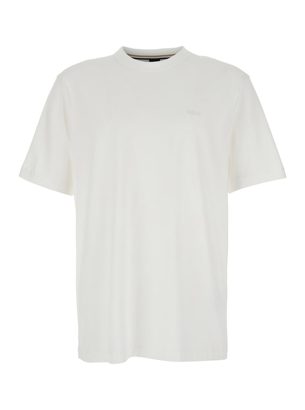 T-Shirt With Logo Embroidery, White Cotton T-shirts