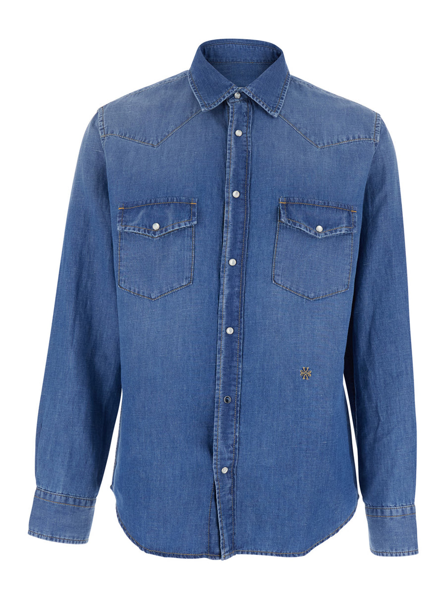 Shirt Western Blue Cotton-Linen