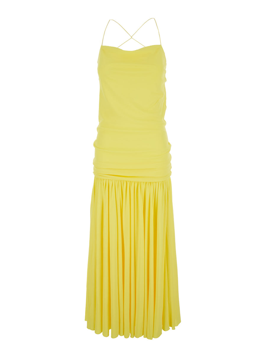 Dress, Straight Neckline, Yellow Viscose