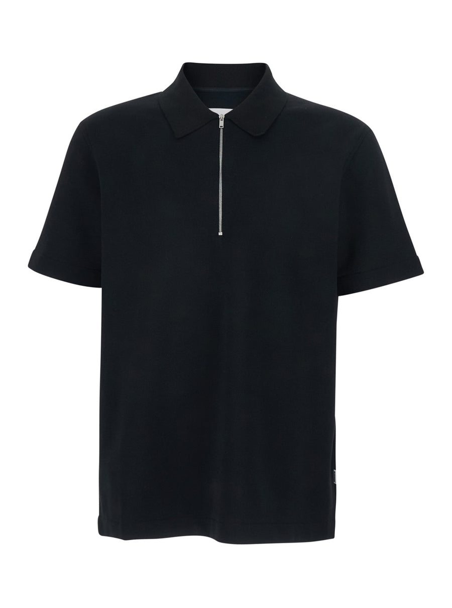 Polo Shirt With Front Zip Black T-shirts