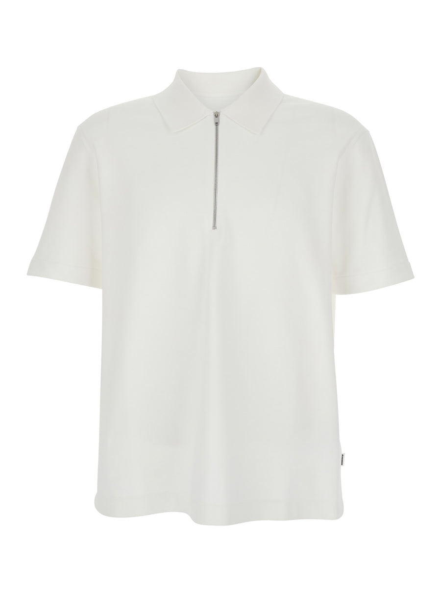 Mens Polo Shirt Front Zip White Cotton T-shirts