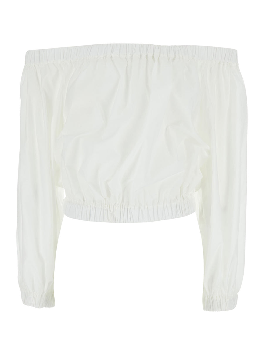 Top Popolin Off-Shoulder White Tops