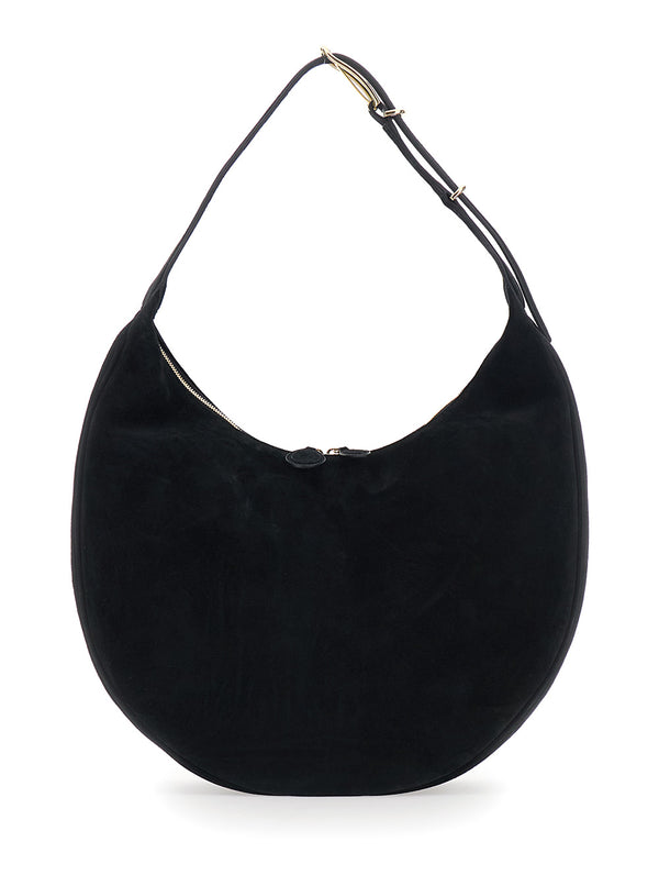 Shoulder Bag Black Suede Calf Leather