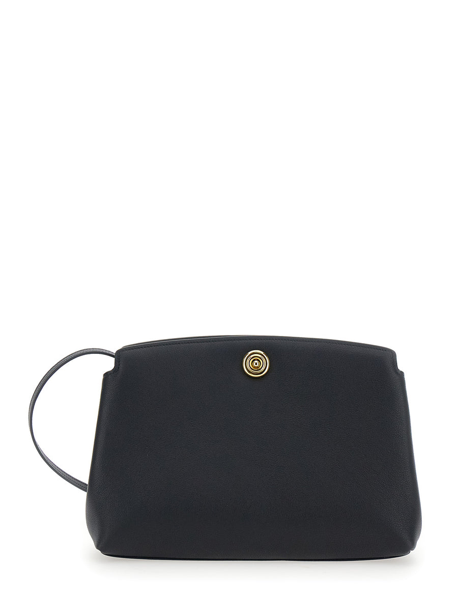 Clutch Bag Pushlock Pouch Black Leather Calf