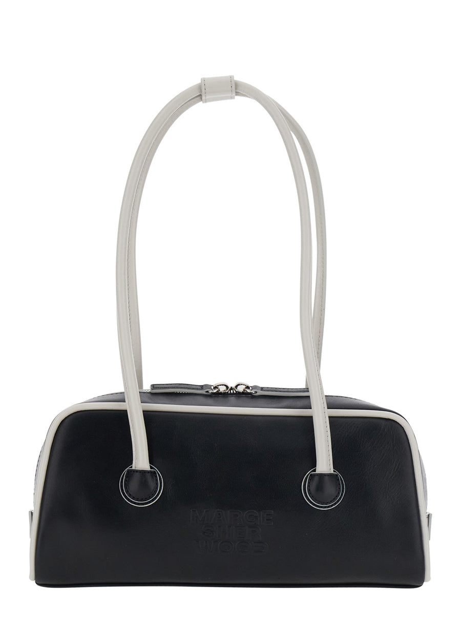 Shoulder Bag Soft Baguette Black Leather Piping Cow