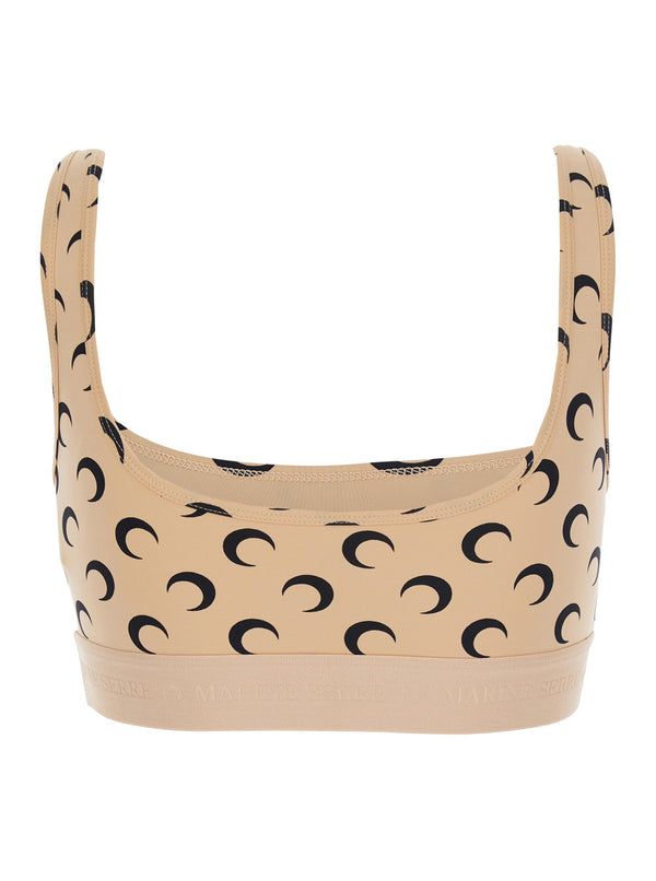 Sports Bra Moon Print Beige Polyamide Tops