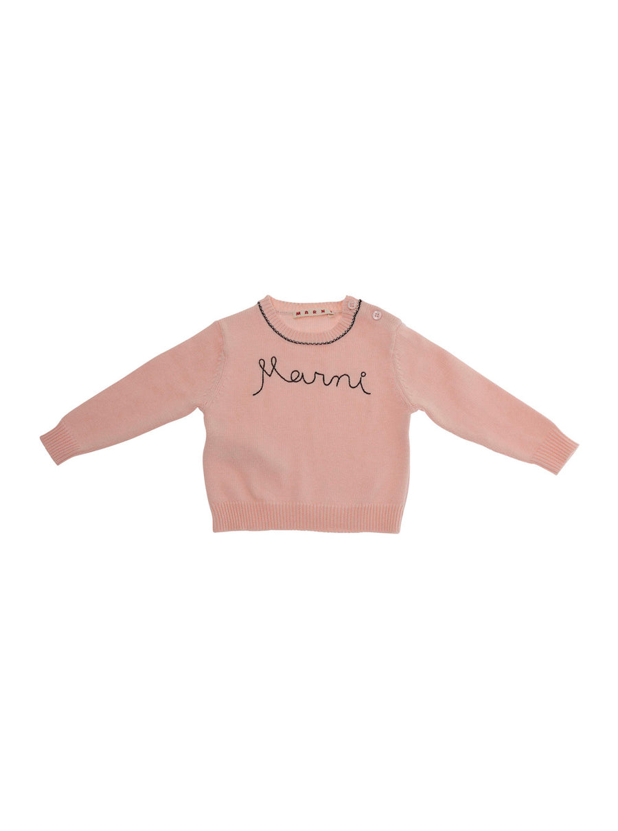Crew Neck Sweater Pink Cotton Tops