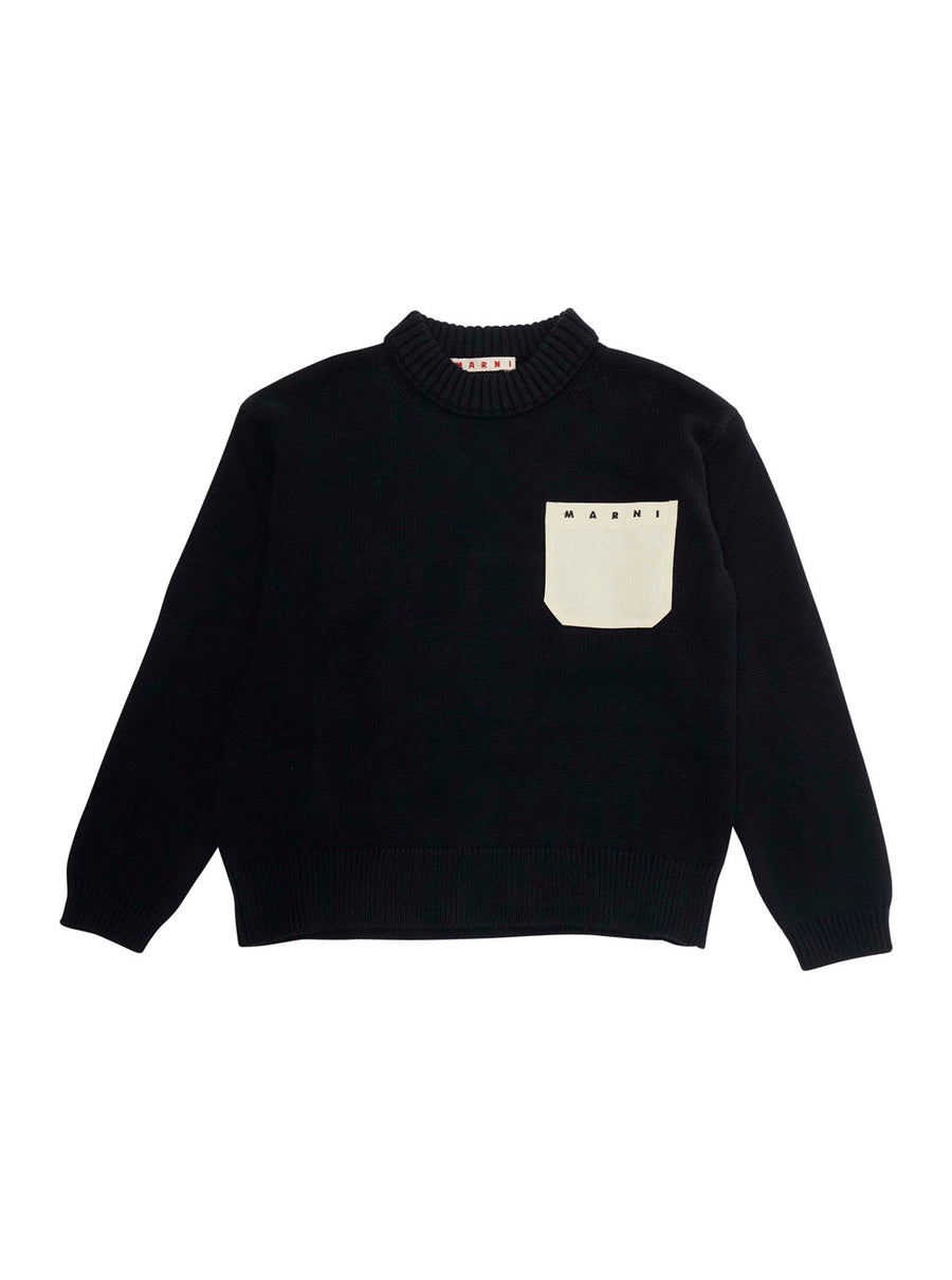 Crew Neck Sweater Black Cotton Tops