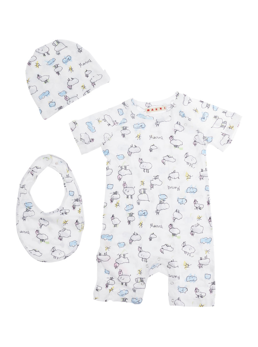 Baby Bodysuit Set White With All-Over Print Cotton Tracksuit Sets