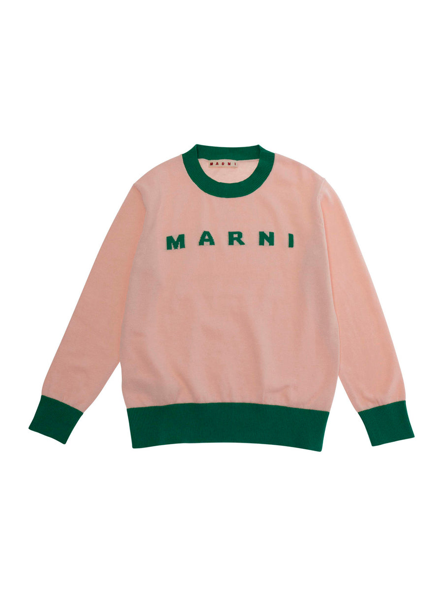 Kids Crew Neck Sweater Pink Cotton Tops