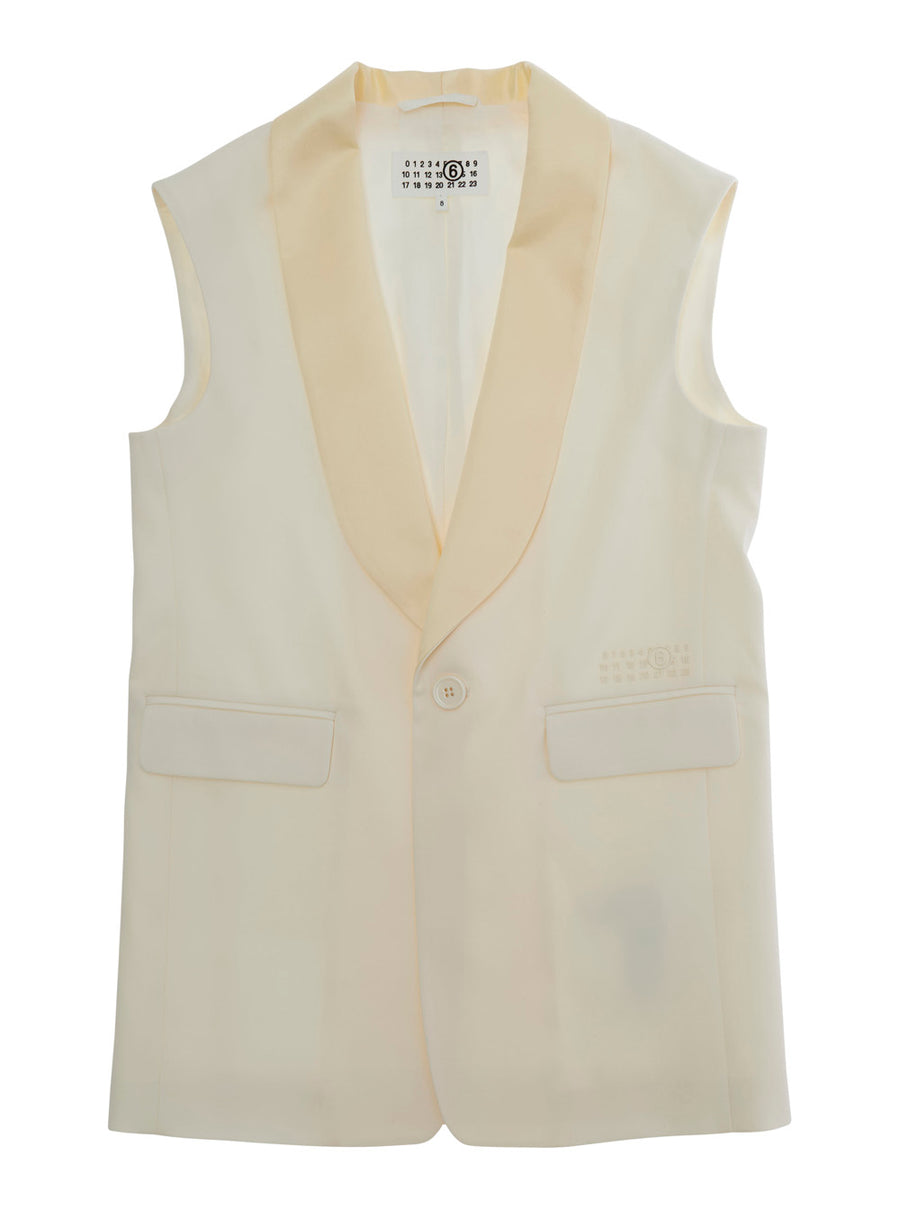 Sleeveless Jacket V-Neck Beige Wool Blend Blazers
