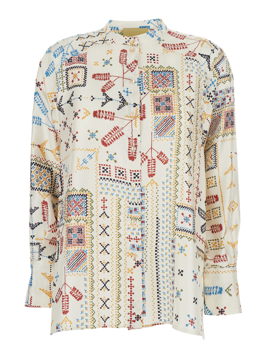 Shirt With Raised Collar Multicolour Silk Blouses