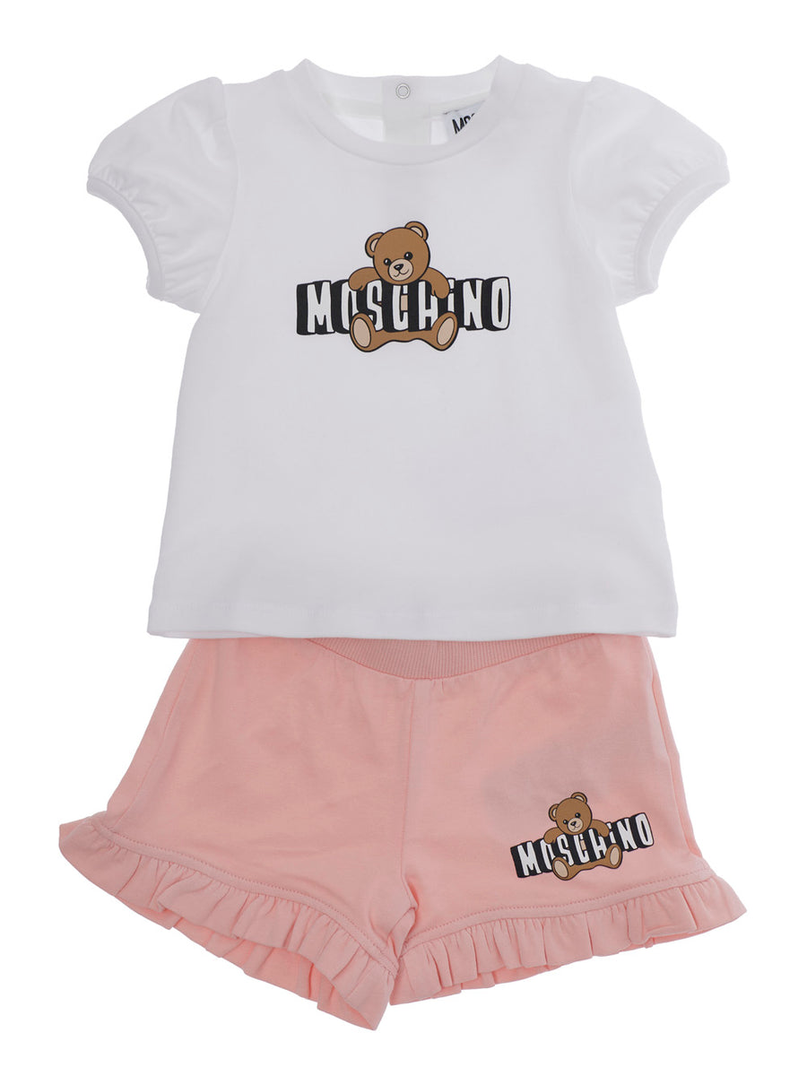 Kids T-Shirt And Shorts Set White-Pink Cotton Tracksuit Sets