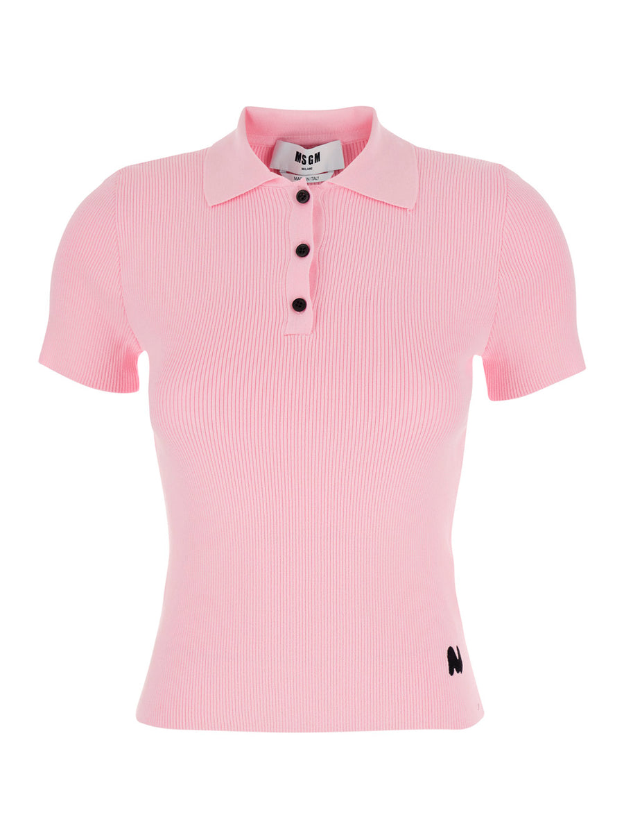Polo Shirt Pink Viscose Ribbed T-shirts & Jerseys
