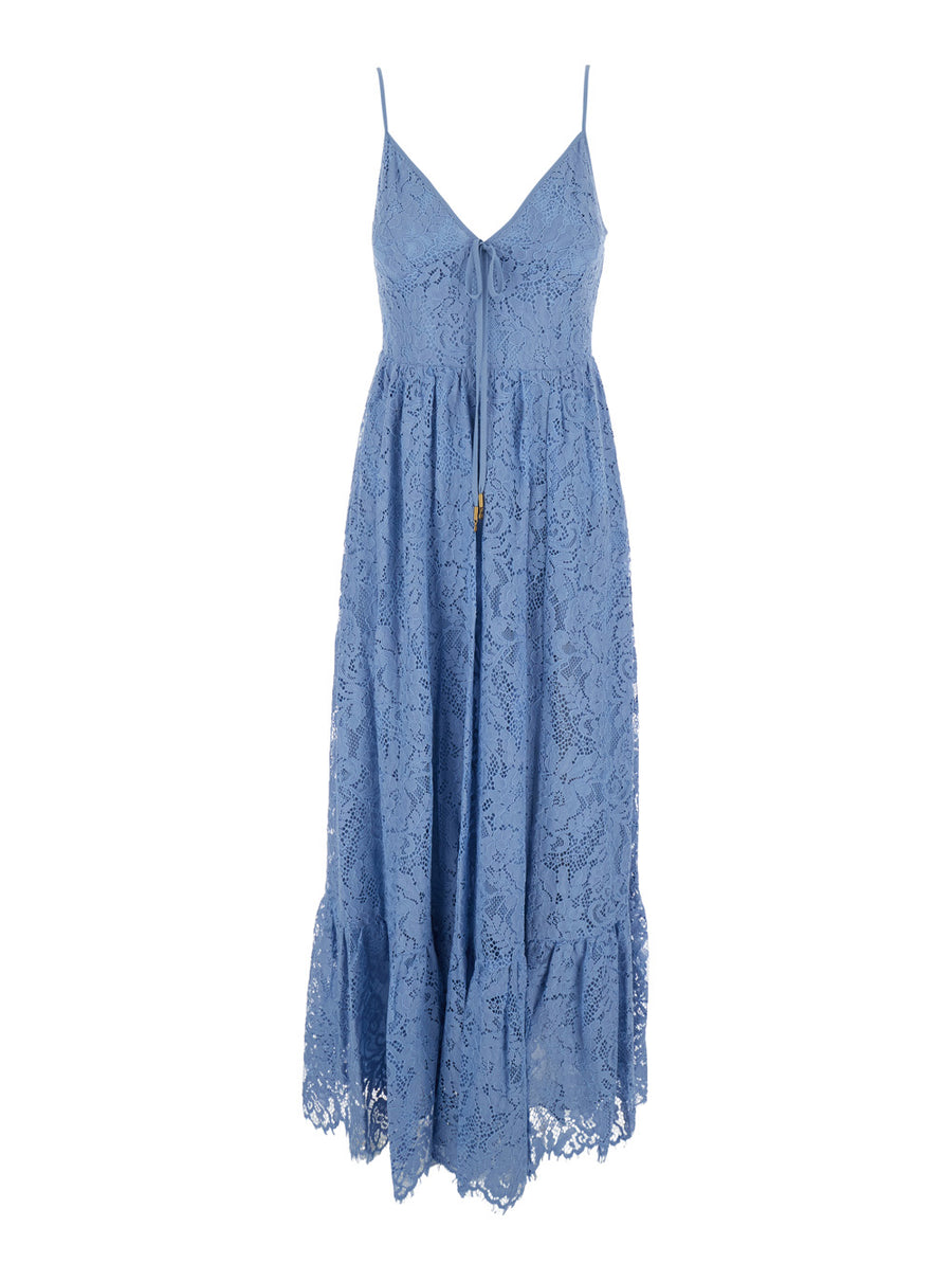 Long Dress Light Blue Cotton-Blend Nylon