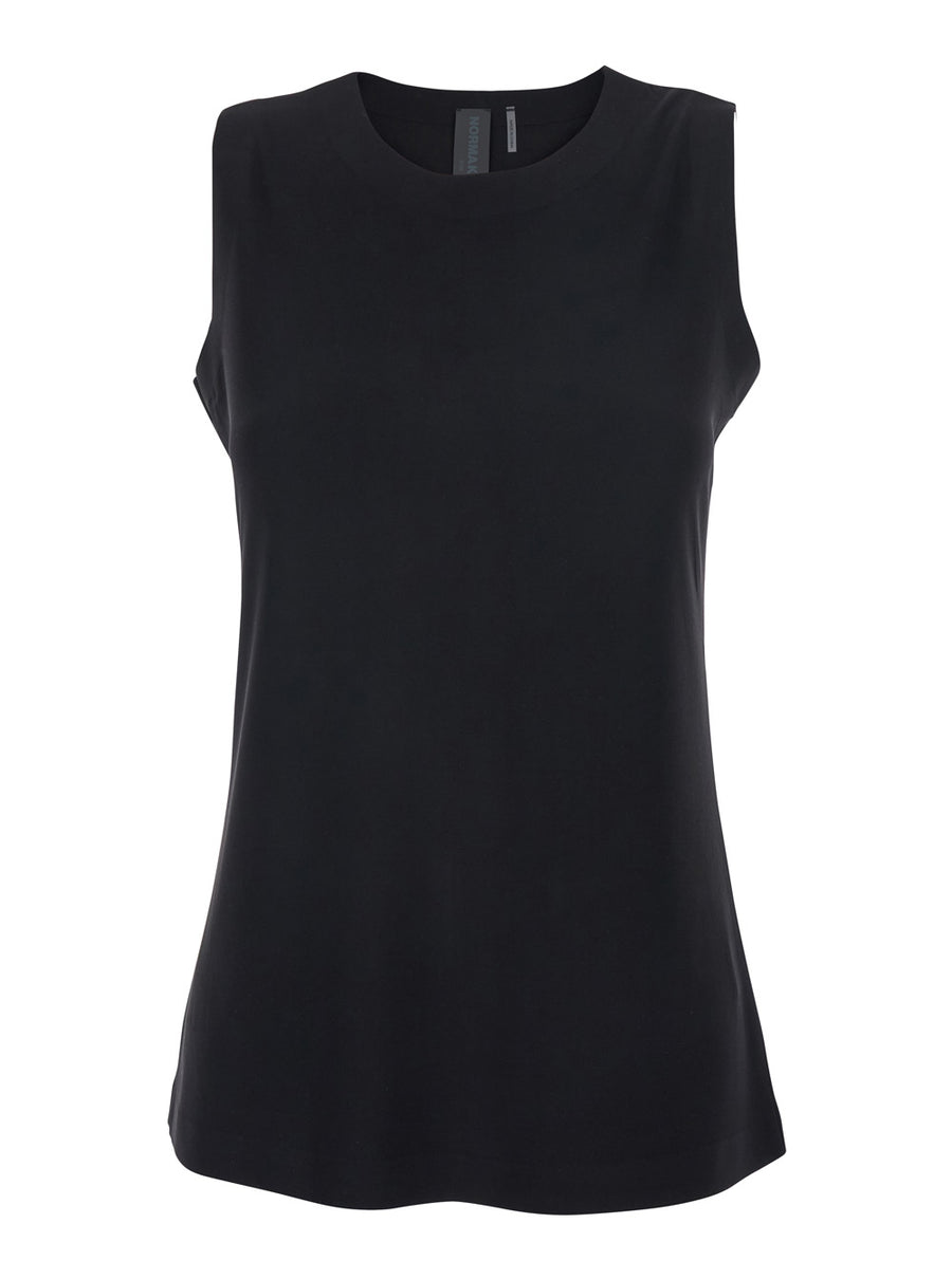 Top Round Neck Sleeveless Black Polyester Tops