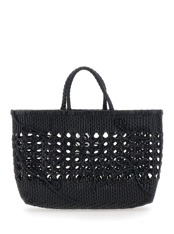 Tote Bag Biscuit Black Recycled Leather Handbags