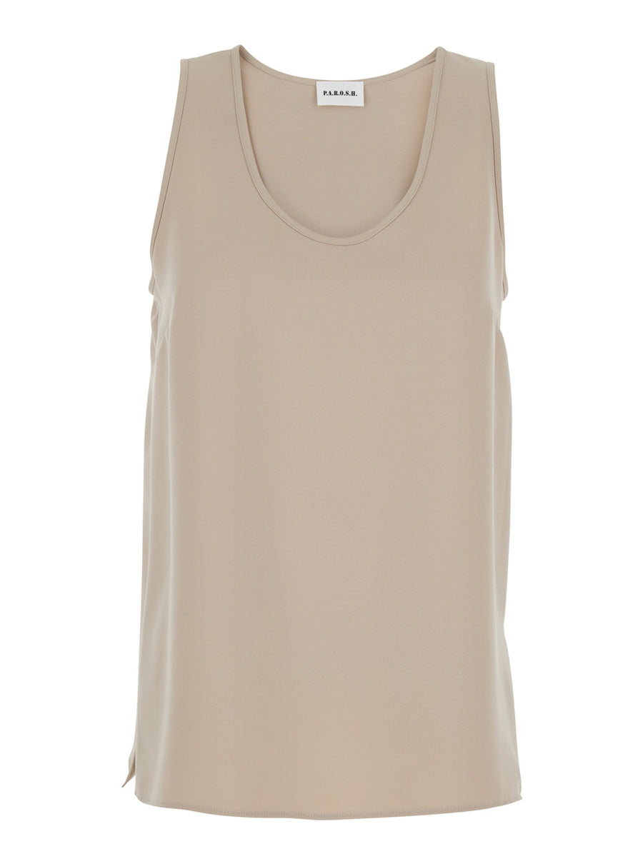 Sleeveless Top Beige Polyester Tops