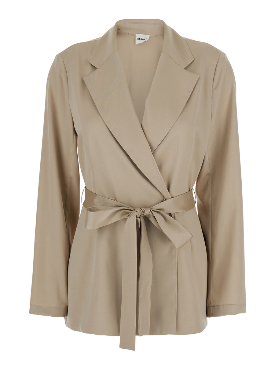 Double-Breasted Jacket Beige Polyester Blazers