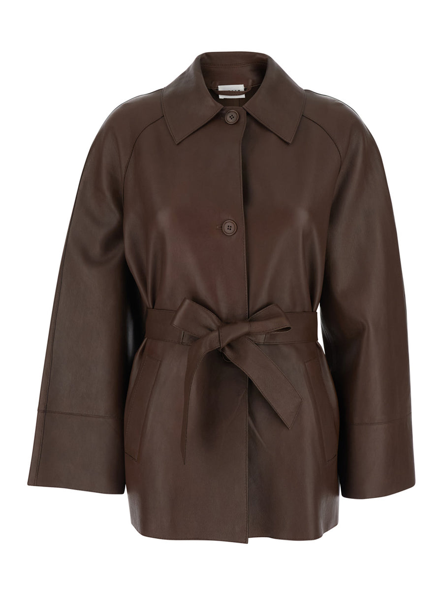 Leather Jacket Wide Collar Brown Lamb Blazers