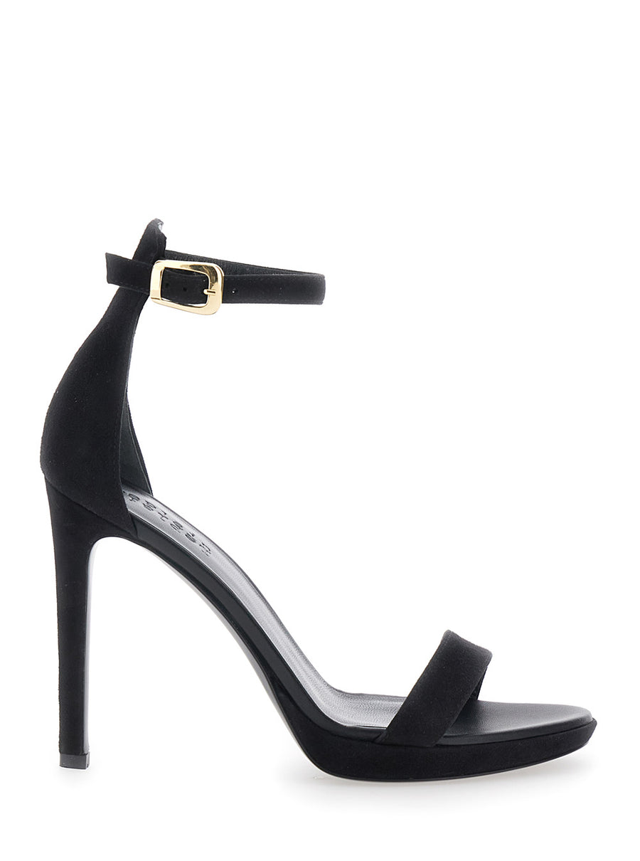 Sandals Suede High Heel Black