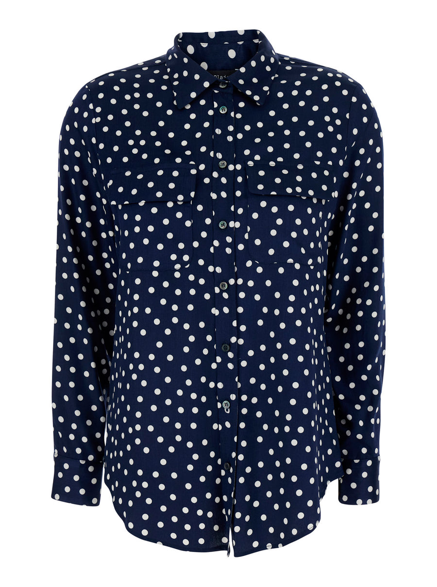 Long-Sleeved Shirt Blue Polyester Blouses