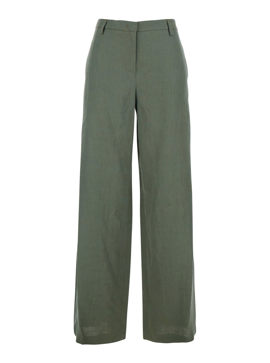 Wide Leg Linen Trousers, Green