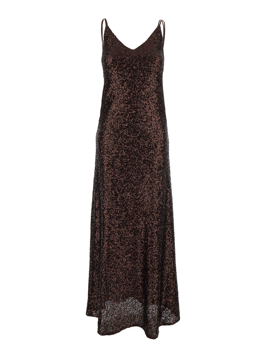 Long Sequined Dress Brown