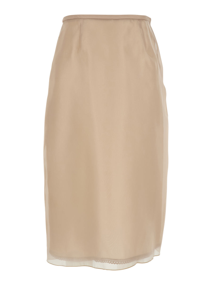 Midi Skirt Beige Tech Fabric Polyester