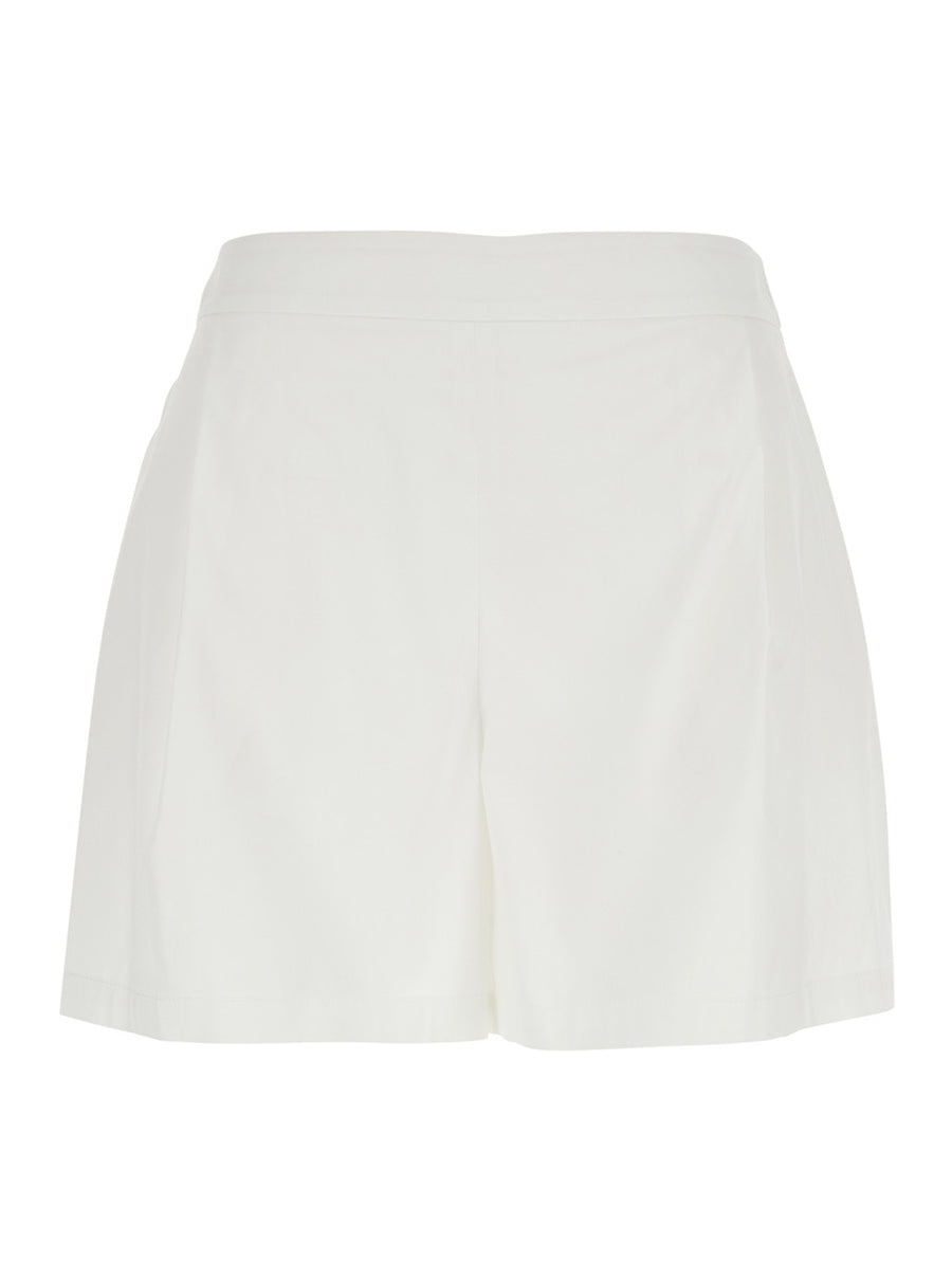 Shorts White Cotton-Blend Semi-Elastic Waist
