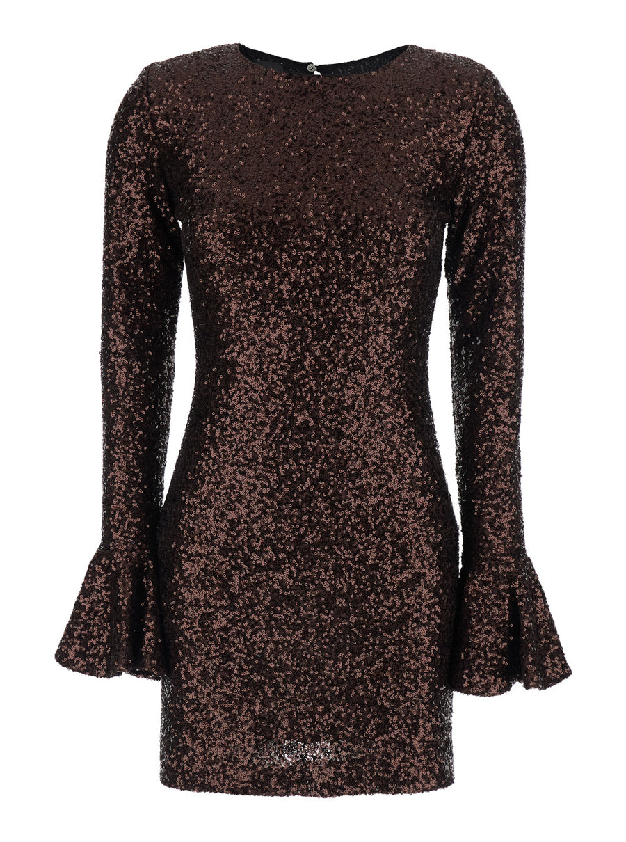 Dress With All-Over Sequins, Brown