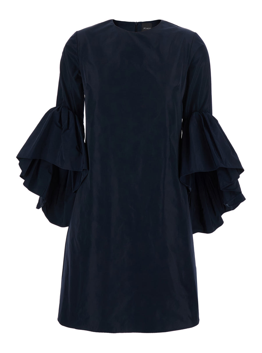 Crew Neck Dress Blue Silk-Blend Silk Blend