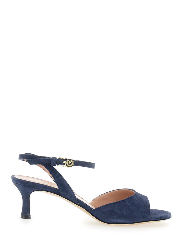 Heeled Sandals Blue Leather Straps