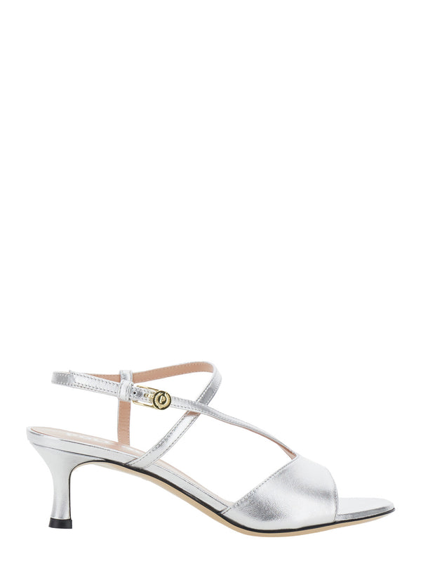 Heeled Sandals Metallic Leather Polyamide