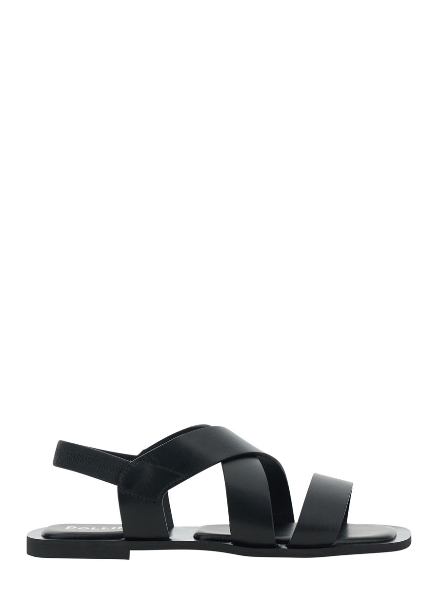 Flat Sandal With Black Leather Strap Calf