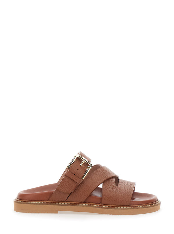 Sandals Open Toe Brown Leather Calf