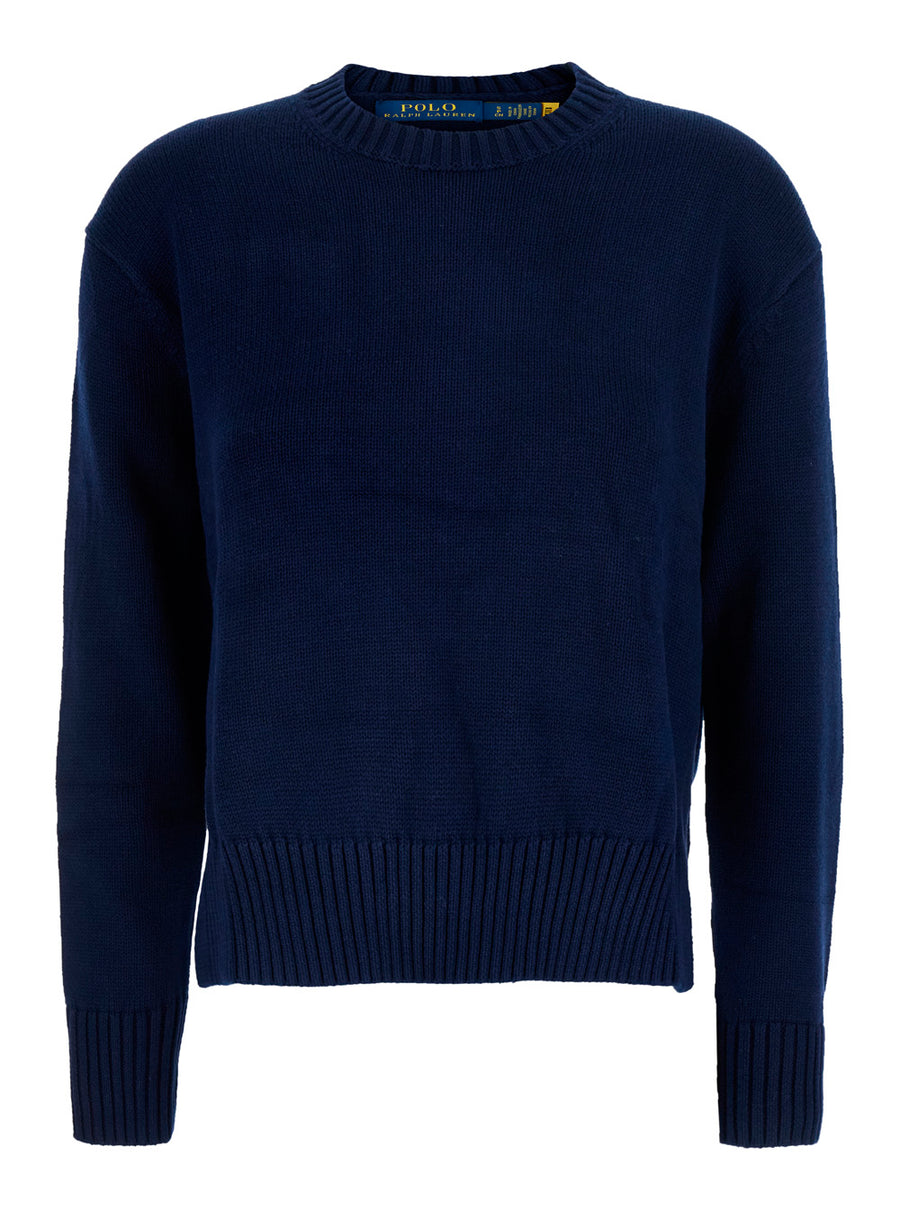 Long-Sleeve Cotton Pullover Blue Tops
