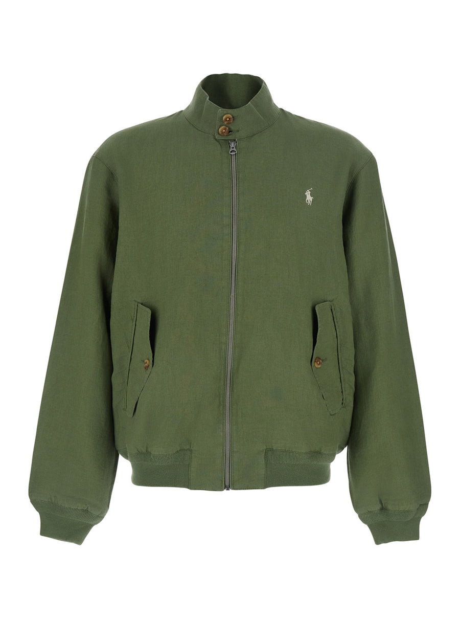 Jacket High-Collar Linen Green Coat
